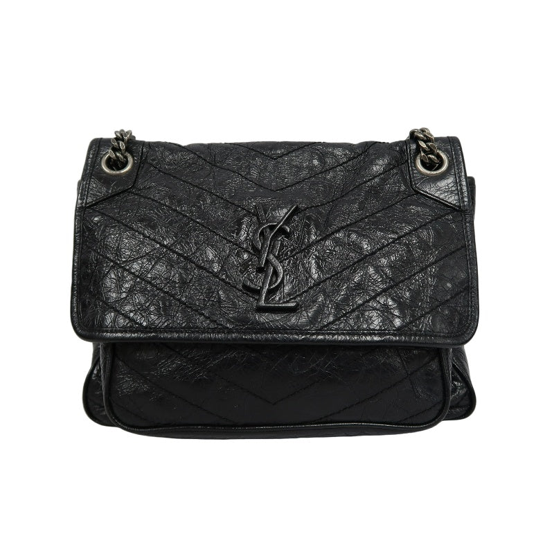 YSL Niki Shoulder Bag Waxed Leather Black