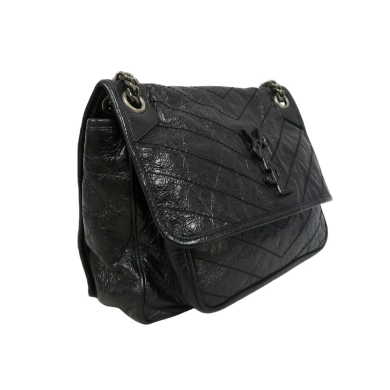 YSL Niki Shoulder Bag Waxed Leather Black