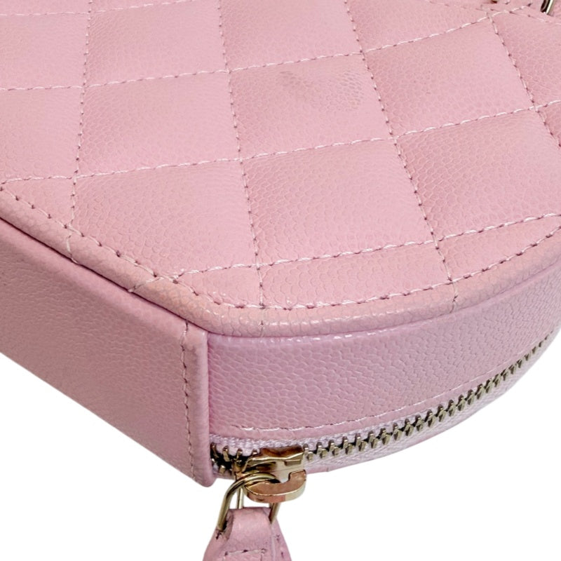 CHANEL Round Coin Matelasse Shoulder Bag Caviar Leather Pink Gold Hardware