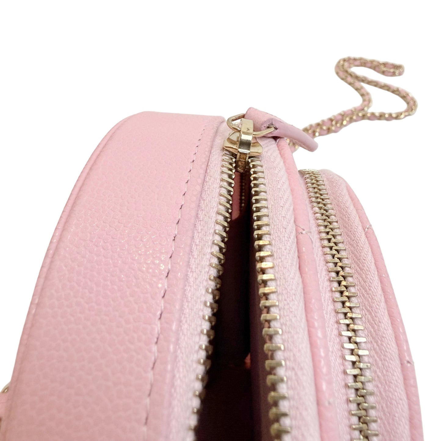 CHANEL Round Coin Matelasse Shoulder Bag Caviar Leather Pink Gold Hardware