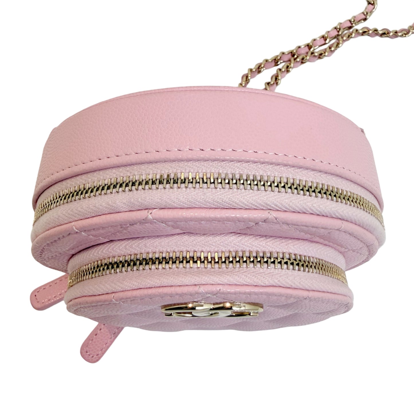 CHANEL Round Coin Matelasse Shoulder Bag Caviar Leather Pink Gold Hardware