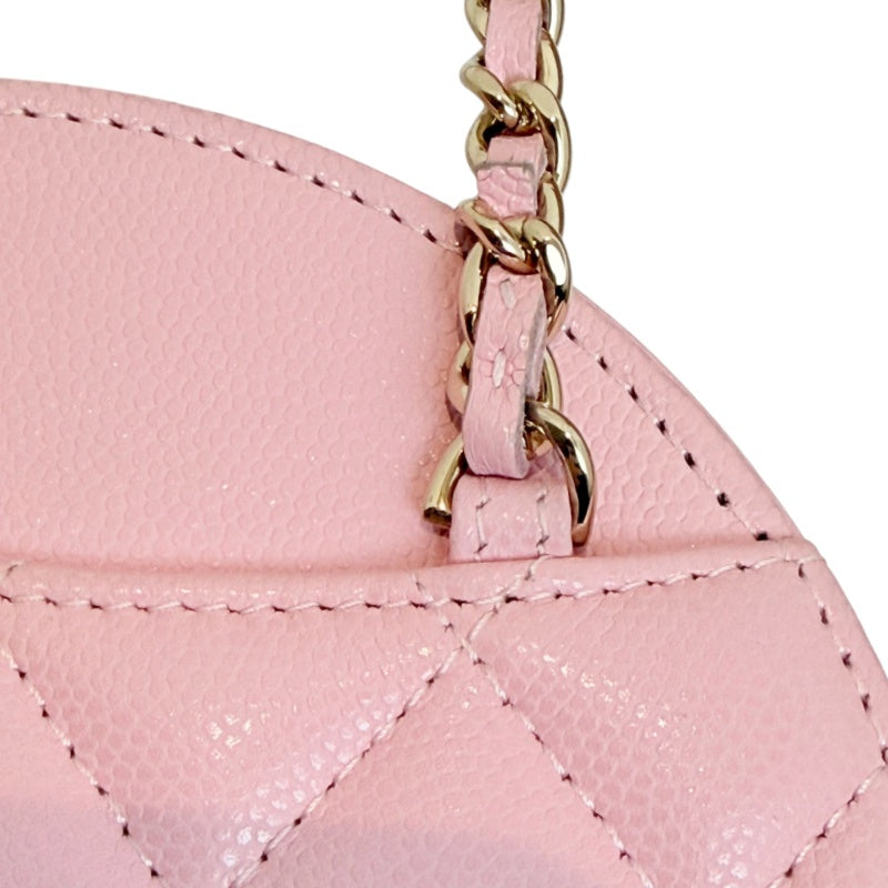 CHANEL Round Coin Matelasse Shoulder Bag Caviar Leather Pink Gold Hardware