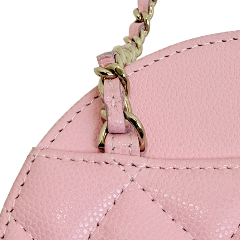 CHANEL Round Coin Matelasse Shoulder Bag Caviar Leather Pink Gold Hardware