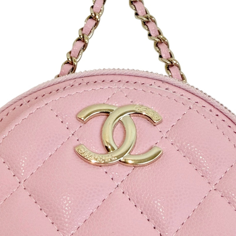 CHANEL Round Coin Matelasse Shoulder Bag Caviar Leather Pink Gold Hardware
