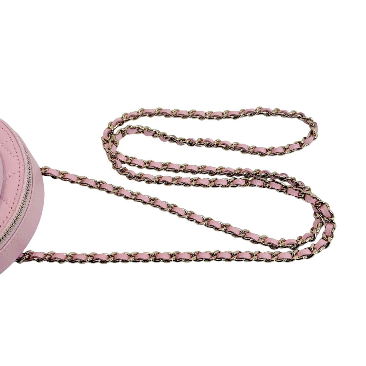CHANEL Round Coin Matelasse Shoulder Bag Caviar Leather Pink Gold Hardware