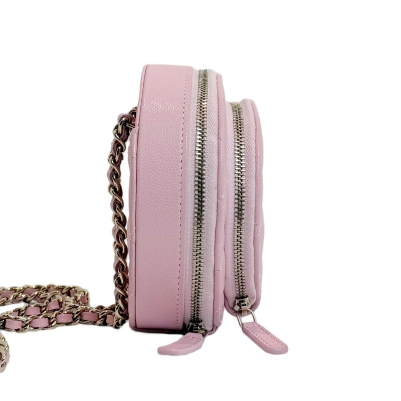 CHANEL Round Coin Matelasse Shoulder Bag Caviar Leather Pink Gold Hardware