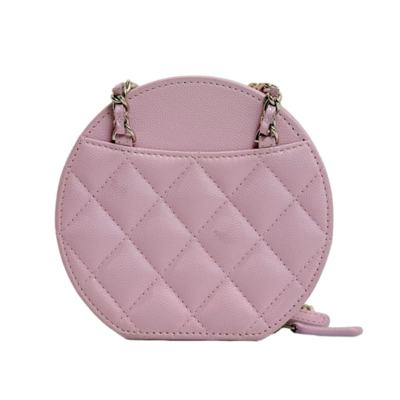 CHANEL Round Coin Matelasse Shoulder Bag Caviar Leather Pink Gold Hardware