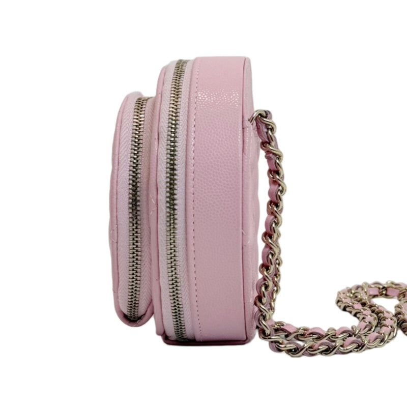 CHANEL Round Coin Matelasse Shoulder Bag Caviar Leather Pink Gold Hardware