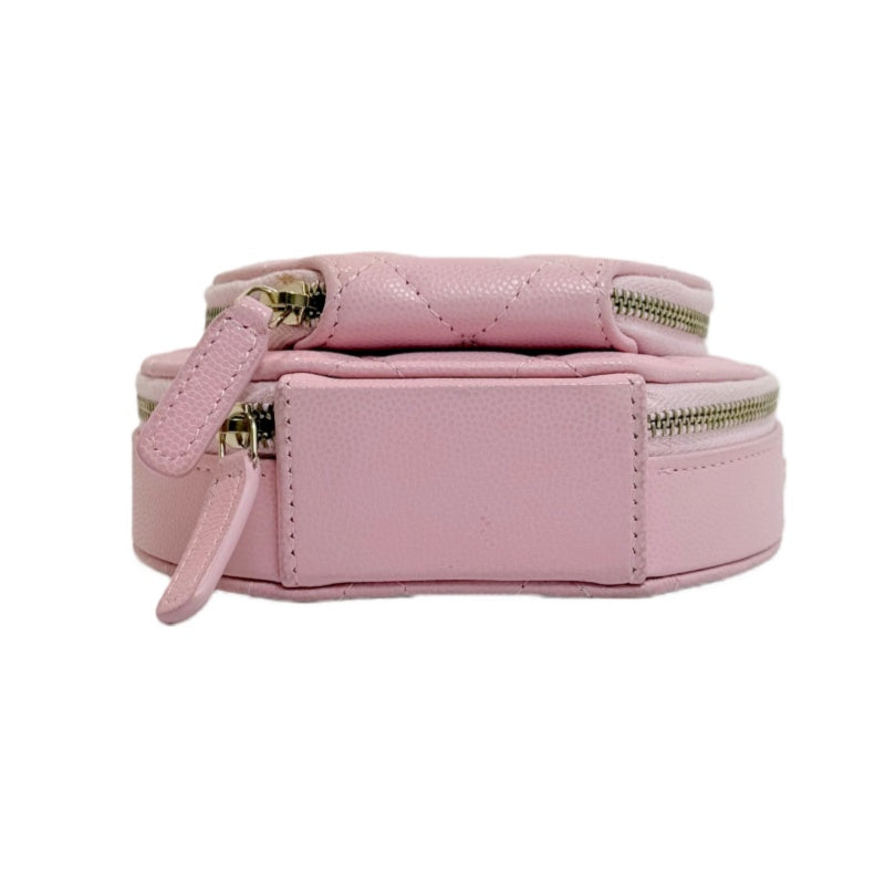 CHANEL Round Coin Matelasse Shoulder Bag Caviar Leather Pink Gold Hardware