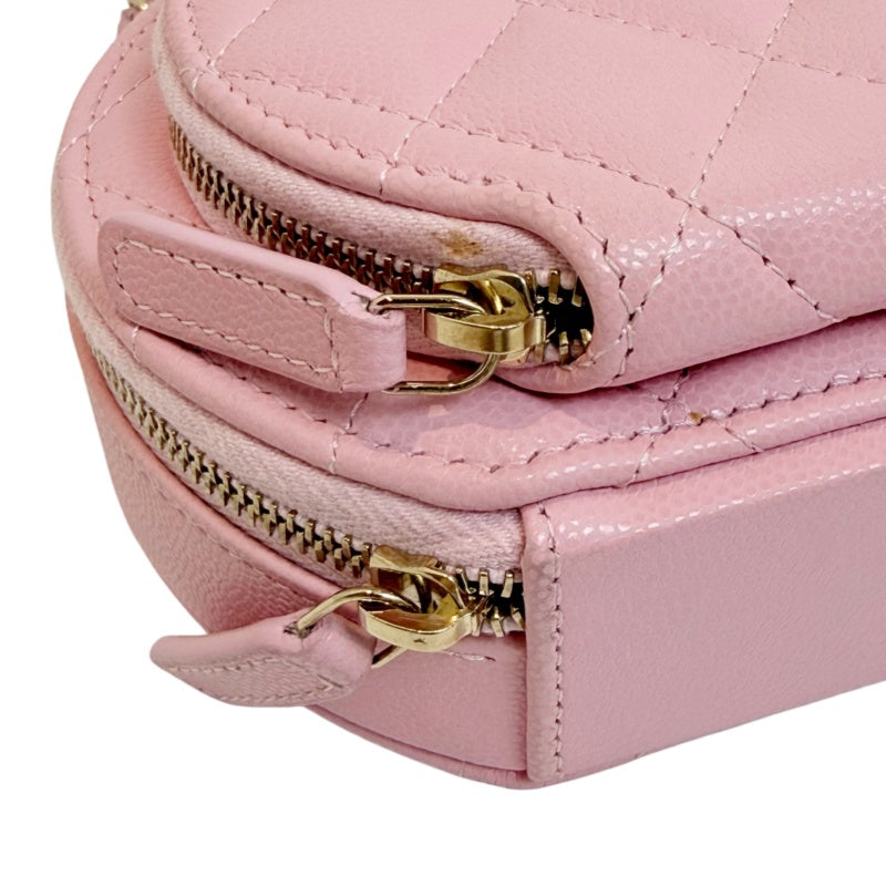 CHANEL Round Coin Matelasse Shoulder Bag Caviar Leather Pink Gold Hardware