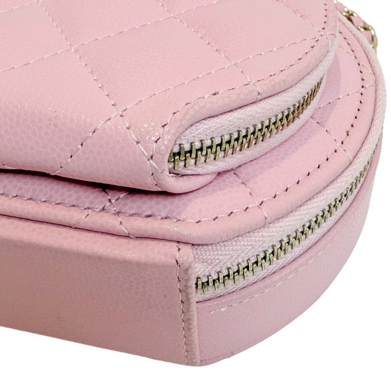 CHANEL Round Coin Matelasse Shoulder Bag Caviar Leather Pink Gold Hardware
