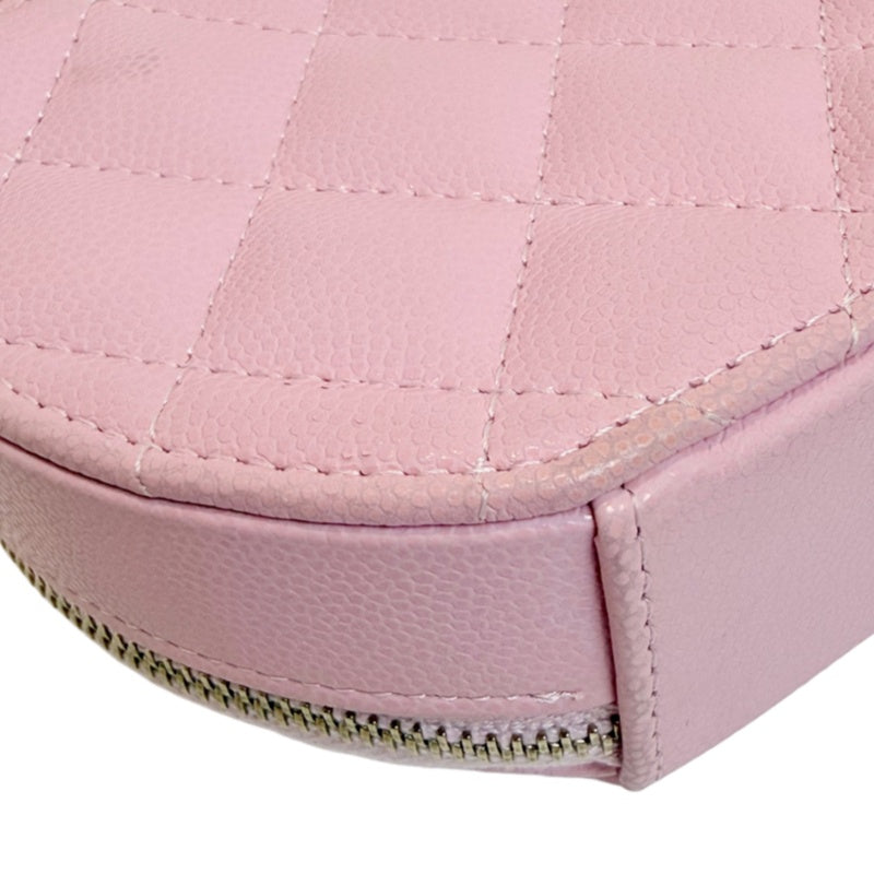 CHANEL Round Coin Matelasse Shoulder Bag Caviar Leather Pink Gold Hardware