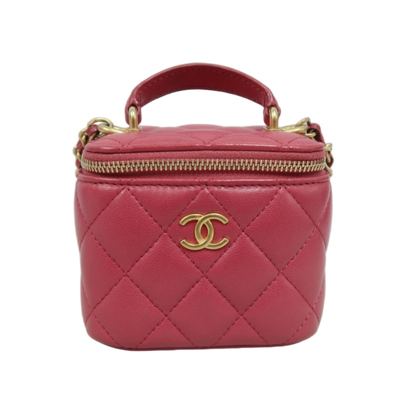 CHANEL Handle Vanity Matelasse Shoulder Bag Caviar Leather Burgundy Gold Hardware
