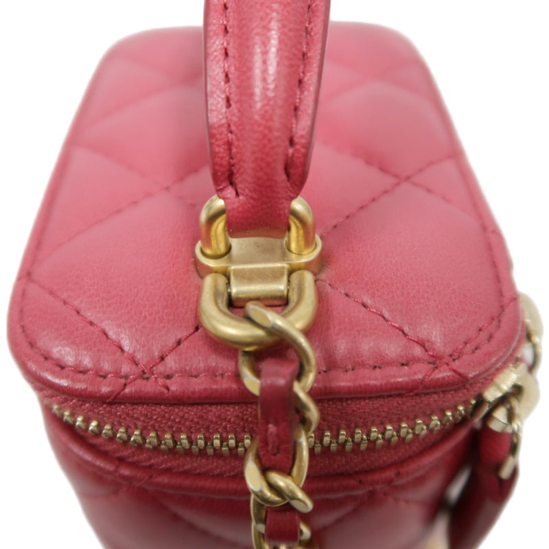 CHANEL Handle Vanity Matelasse Shoulder Bag Caviar Leather Burgundy Gold Hardware