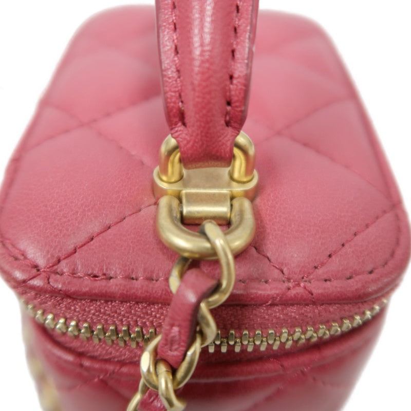 CHANEL Handle Vanity Matelasse Shoulder Bag Caviar Leather Burgundy Gold Hardware