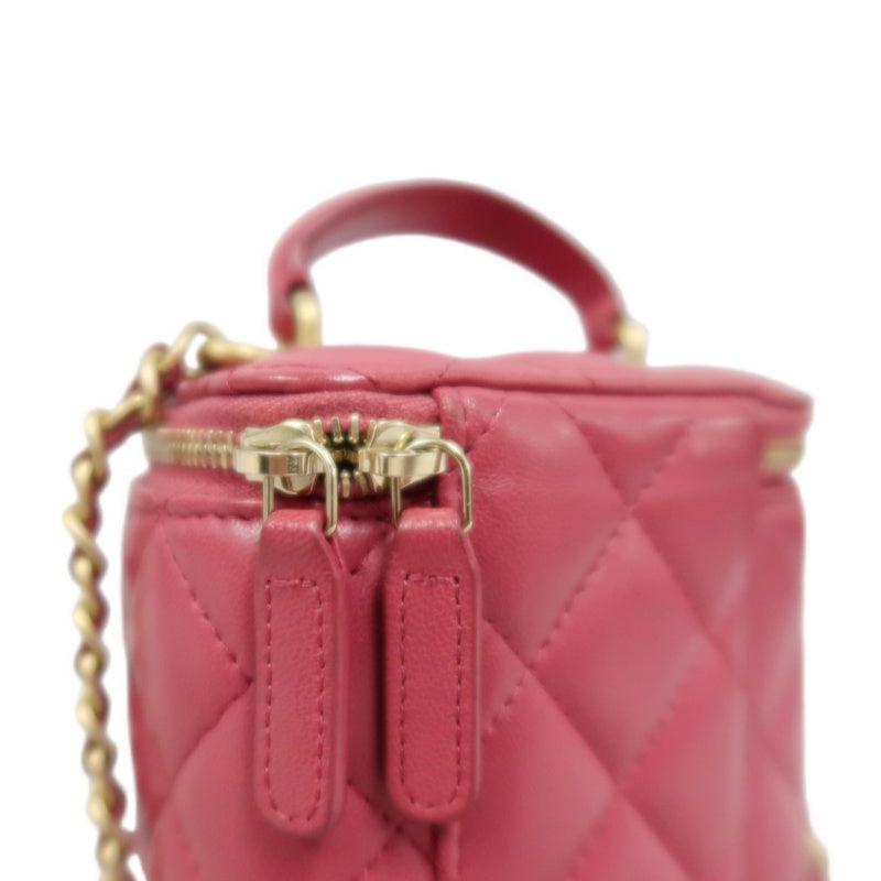 CHANEL Handle Vanity Matelasse Shoulder Bag Caviar Leather Burgundy Gold Hardware