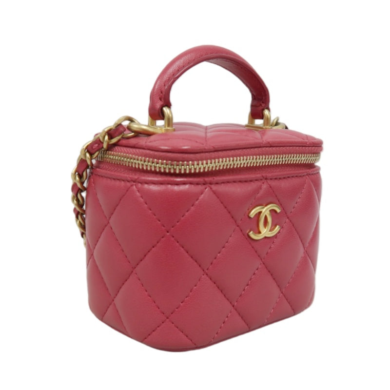 CHANEL Handle Vanity Matelasse Shoulder Bag Caviar Leather Burgundy Gold Hardware