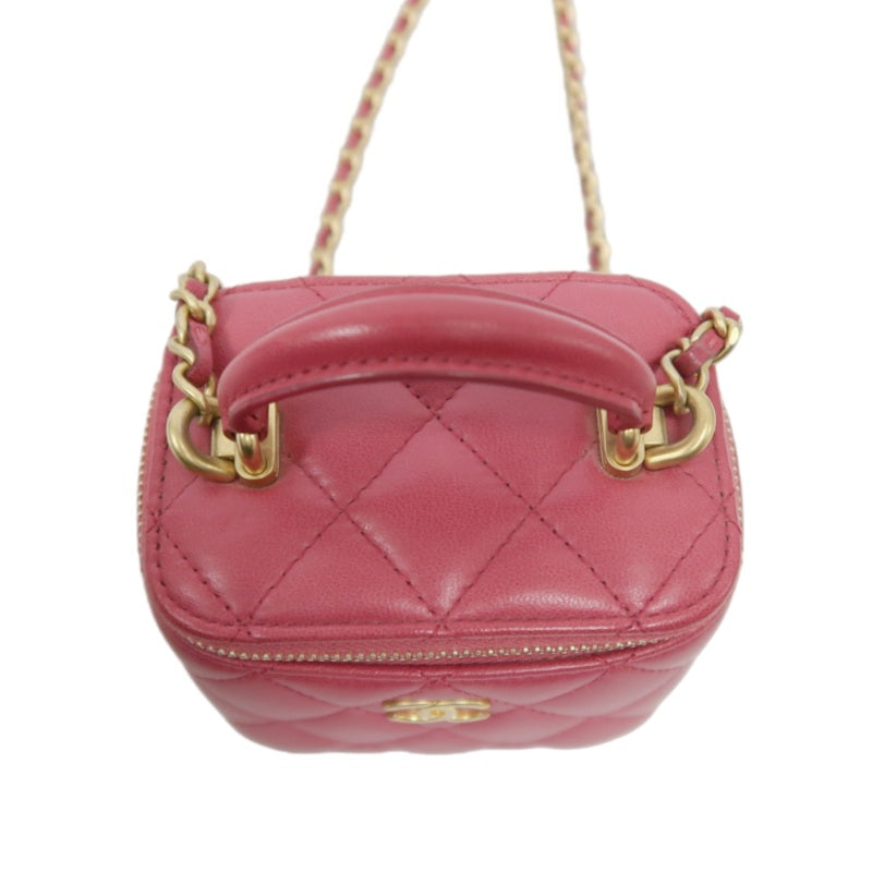CHANEL Handle Vanity Matelasse Shoulder Bag Caviar Leather Burgundy Gold Hardware