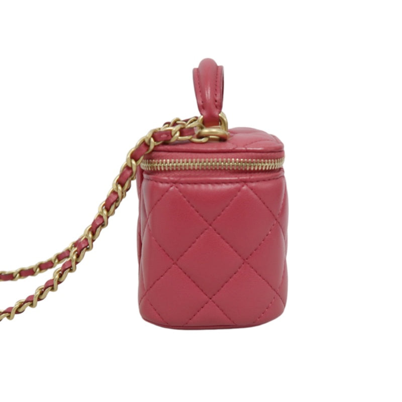 CHANEL Handle Vanity Matelasse Shoulder Bag Caviar Leather Burgundy Gold Hardware
