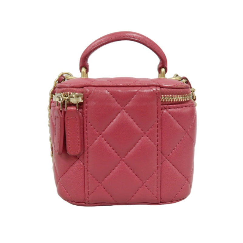 CHANEL Handle Vanity Matelasse Shoulder Bag Caviar Leather Burgundy Gold Hardware