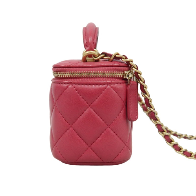 CHANEL Handle Vanity Matelasse Shoulder Bag Caviar Leather Burgundy Gold Hardware