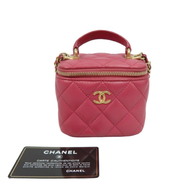 CHANEL Handle Vanity Matelasse Shoulder Bag Caviar Leather Burgundy Gold Hardware