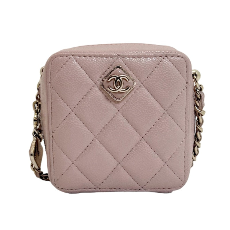 CHANEL Mini Vanity Matelasse Shoulder Bag Caviar Leather Pink Gold Hardware