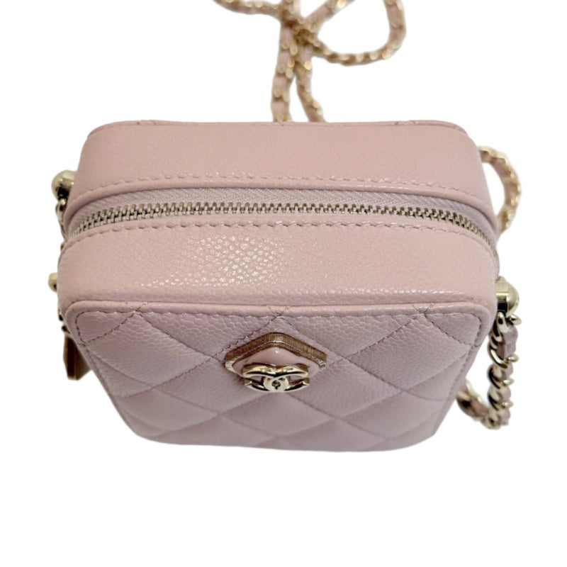 CHANEL Mini Vanity Matelasse Shoulder Bag Caviar Leather Pink Gold Hardware