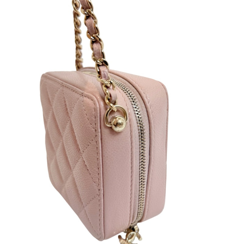 CHANEL Mini Vanity Matelasse Shoulder Bag Caviar Leather Pink Gold Hardware