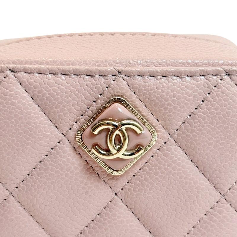 CHANEL Mini Vanity Matelasse Shoulder Bag Caviar Leather Pink Gold Hardware