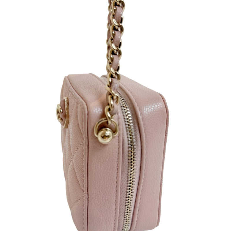 CHANEL Mini Vanity Matelasse Shoulder Bag Caviar Leather Pink Gold Hardware