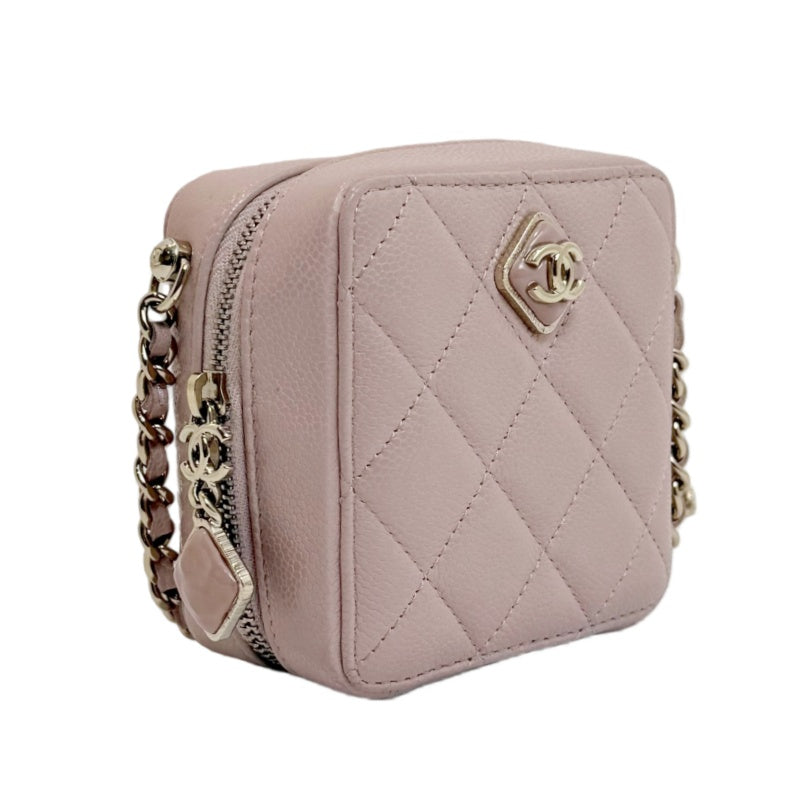 CHANEL Mini Vanity Matelasse Shoulder Bag Caviar Leather Pink Gold Hardware