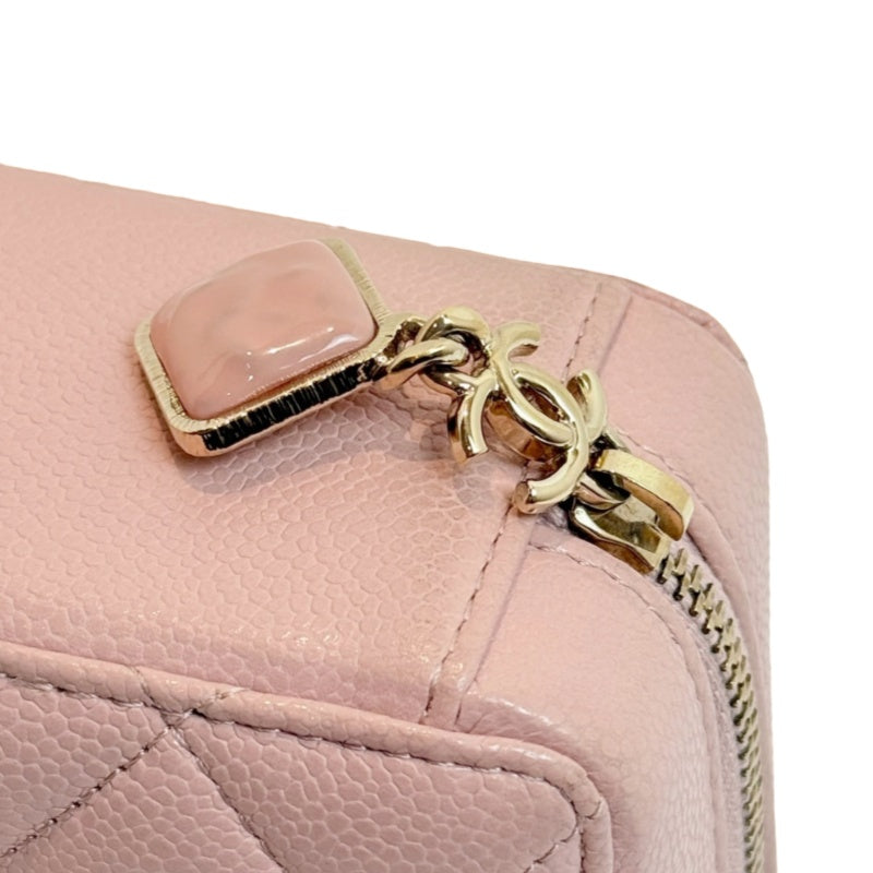 CHANEL Mini Vanity Matelasse Shoulder Bag Caviar Leather Pink Gold Hardware