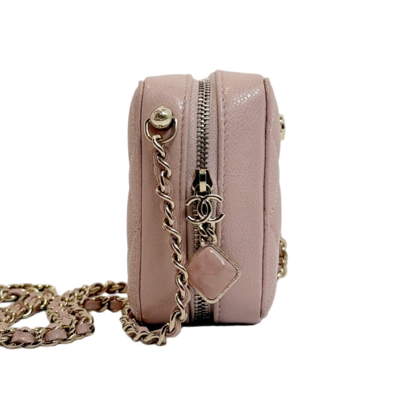 CHANEL Mini Vanity Matelasse Shoulder Bag Caviar Leather Pink Gold Hardware