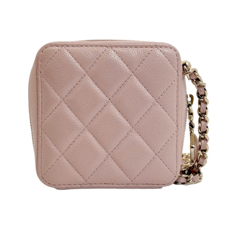 CHANEL Mini Vanity Matelasse Shoulder Bag Caviar Leather Pink Gold Hardware