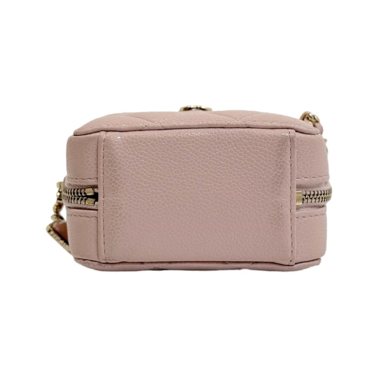 CHANEL Mini Vanity Matelasse Shoulder Bag Caviar Leather Pink Gold Hardware