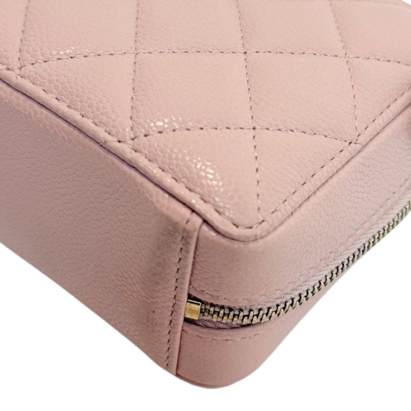 CHANEL Mini Vanity Matelasse Shoulder Bag Caviar Leather Pink Gold Hardware