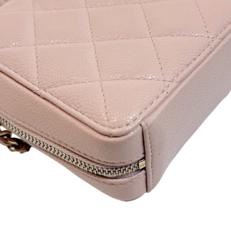 CHANEL Mini Vanity Matelasse Shoulder Bag Caviar Leather Pink Gold Hardware
