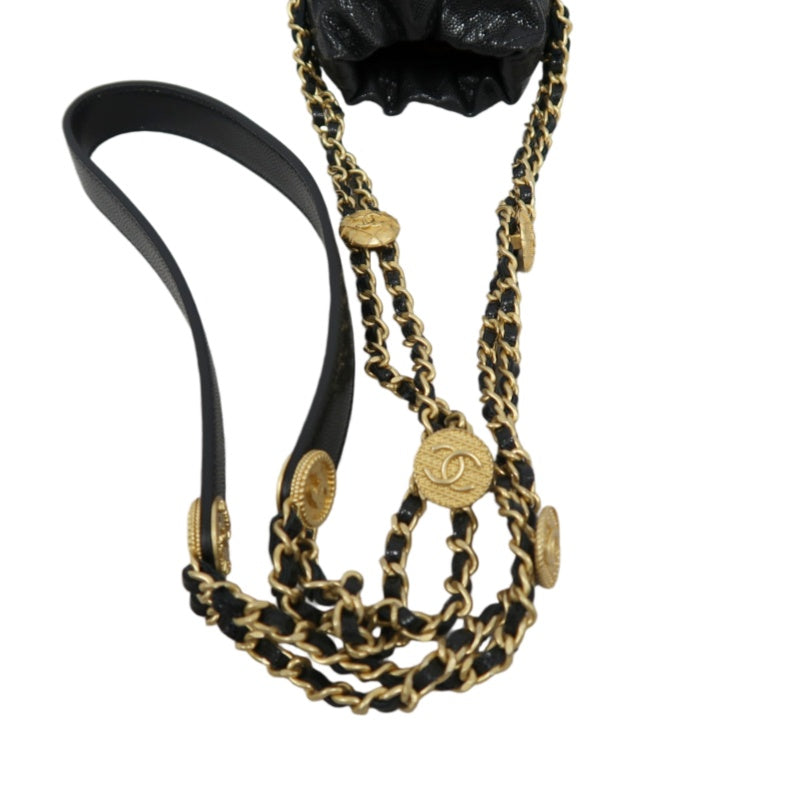 CHANEL Mini Coin Bucket Shoulder Bag Caviar Leather Black Vintage Gold Hardware