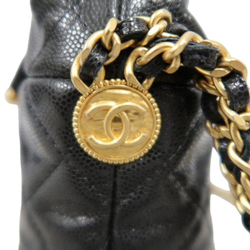 CHANEL Mini Coin Bucket Shoulder Bag Caviar Leather Black Vintage Gold Hardware