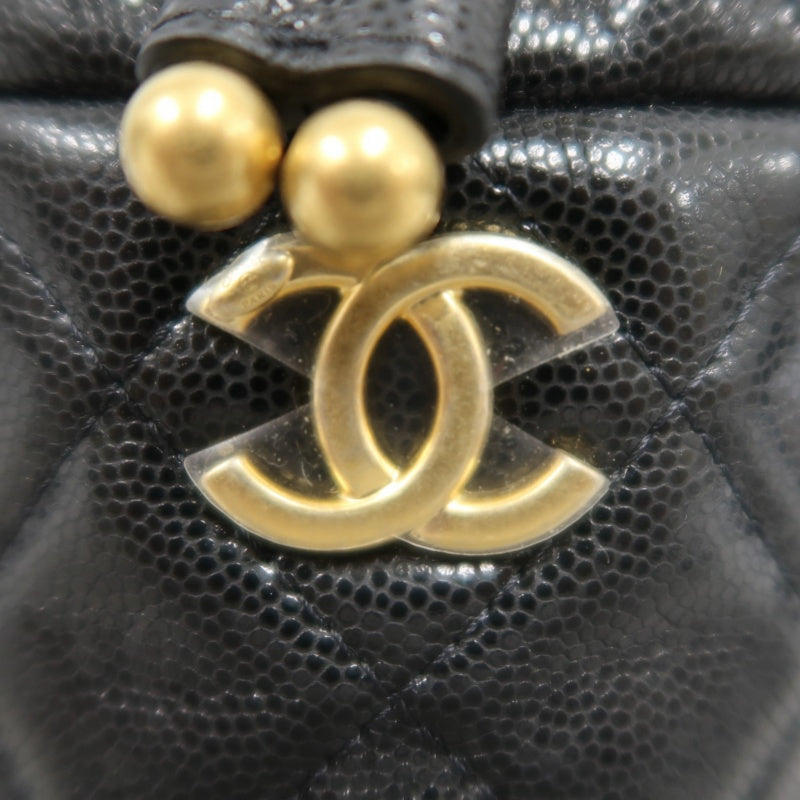CHANEL Mini Coin Bucket Shoulder Bag Caviar Leather Black Vintage Gold Hardware