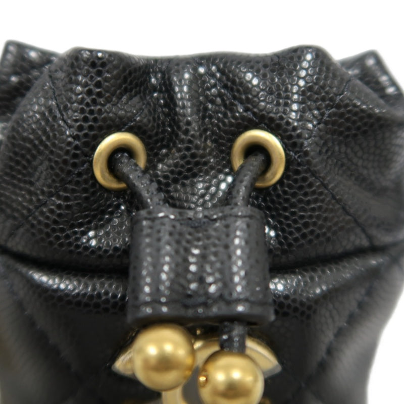 CHANEL Mini Coin Bucket Shoulder Bag Caviar Leather Black Vintage Gold Hardware