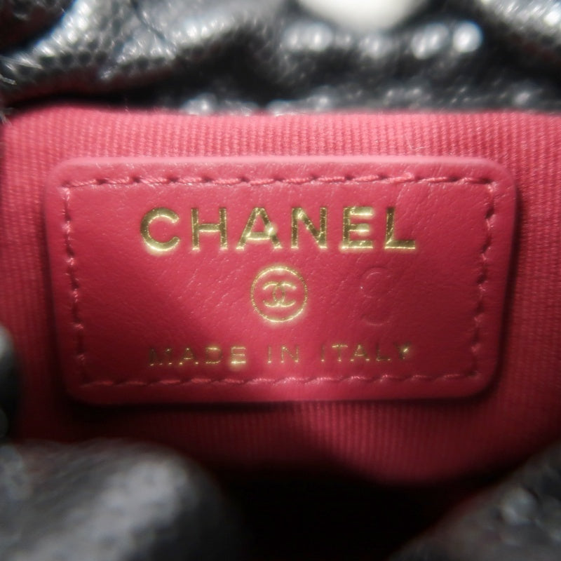 CHANEL Mini Coin Bucket Shoulder Bag Caviar Leather Black Vintage Gold Hardware
