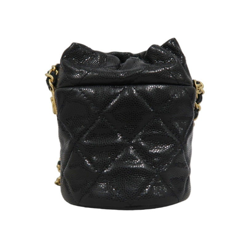 CHANEL Mini Coin Bucket Shoulder Bag Caviar Leather Black Vintage Gold Hardware