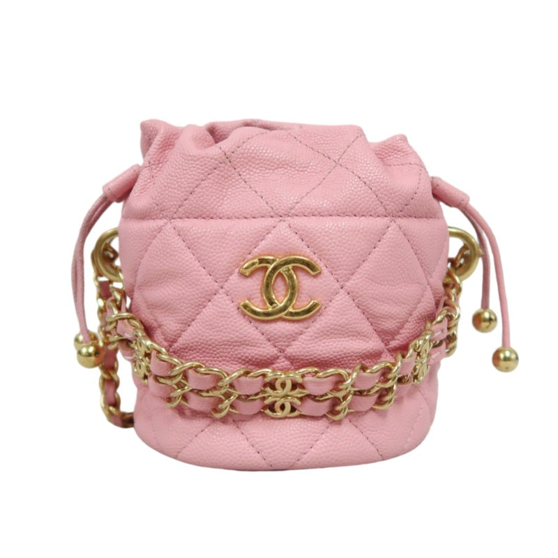 CHANEL Mini Bucket Shoulder Bag Caviar Leather Pink Gold Hardware