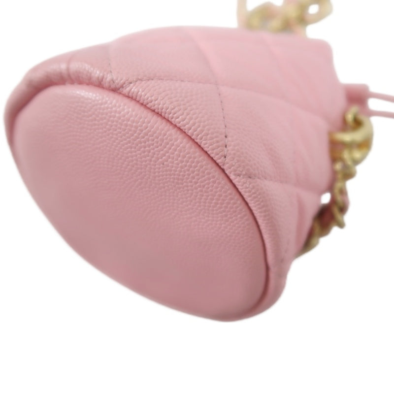 CHANEL Mini Bucket Shoulder Bag Caviar Leather Pink Gold Hardware
