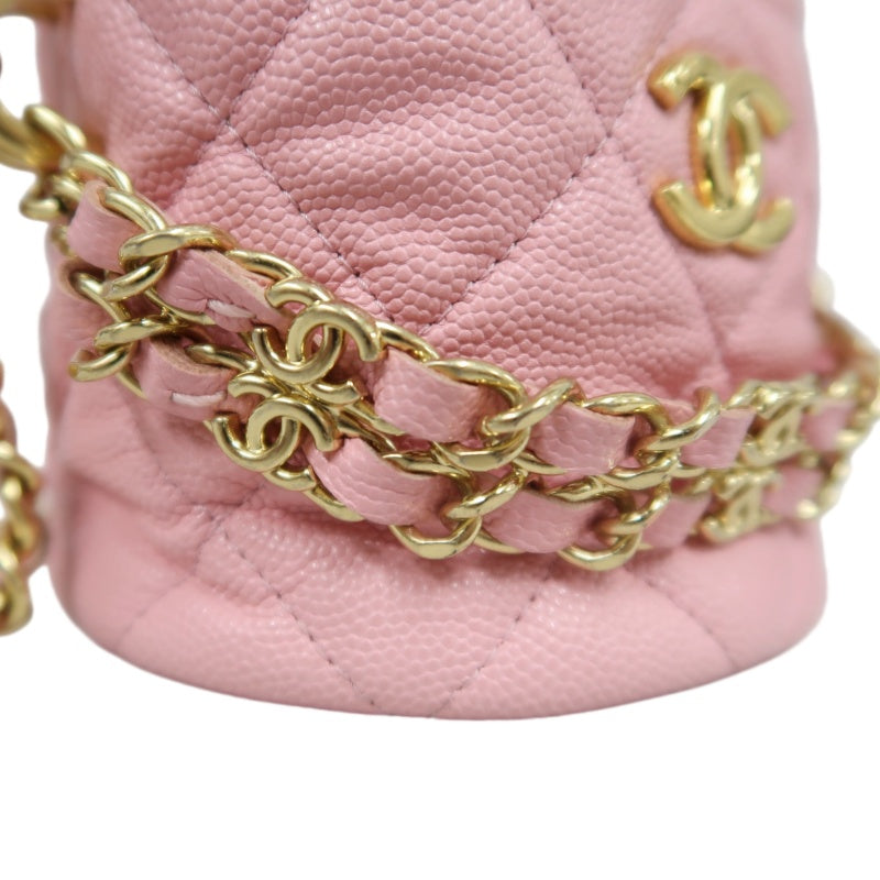 CHANEL Mini Bucket Shoulder Bag Caviar Leather Pink Gold Hardware