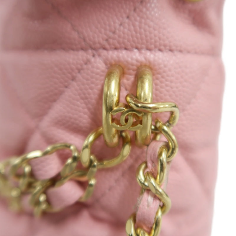 CHANEL Mini Bucket Shoulder Bag Caviar Leather Pink Gold Hardware
