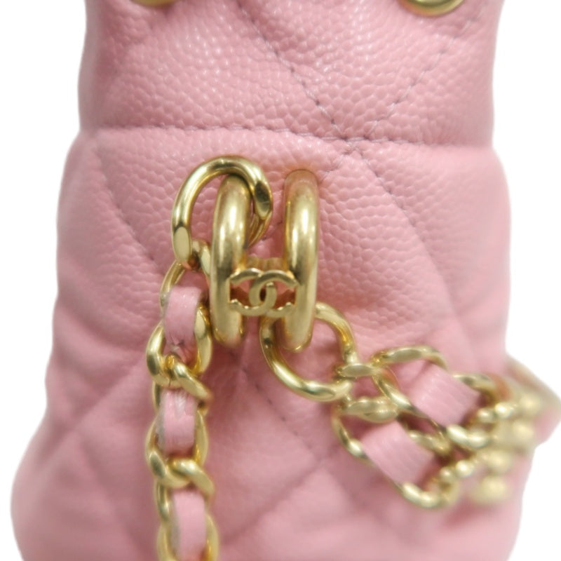 CHANEL Mini Bucket Shoulder Bag Caviar Leather Pink Gold Hardware