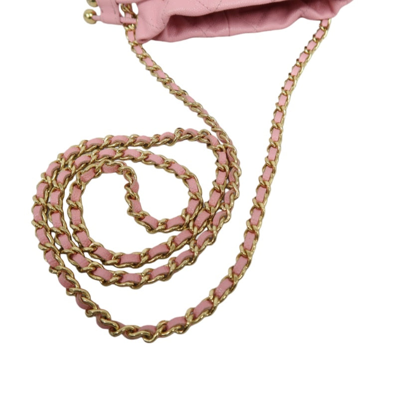 CHANEL Mini Bucket Shoulder Bag Caviar Leather Pink Gold Hardware